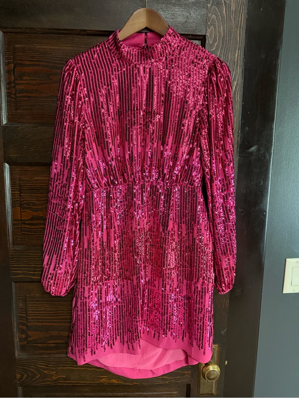 RIXO Hot Pink Sequin Long-Sleeve Party Dress